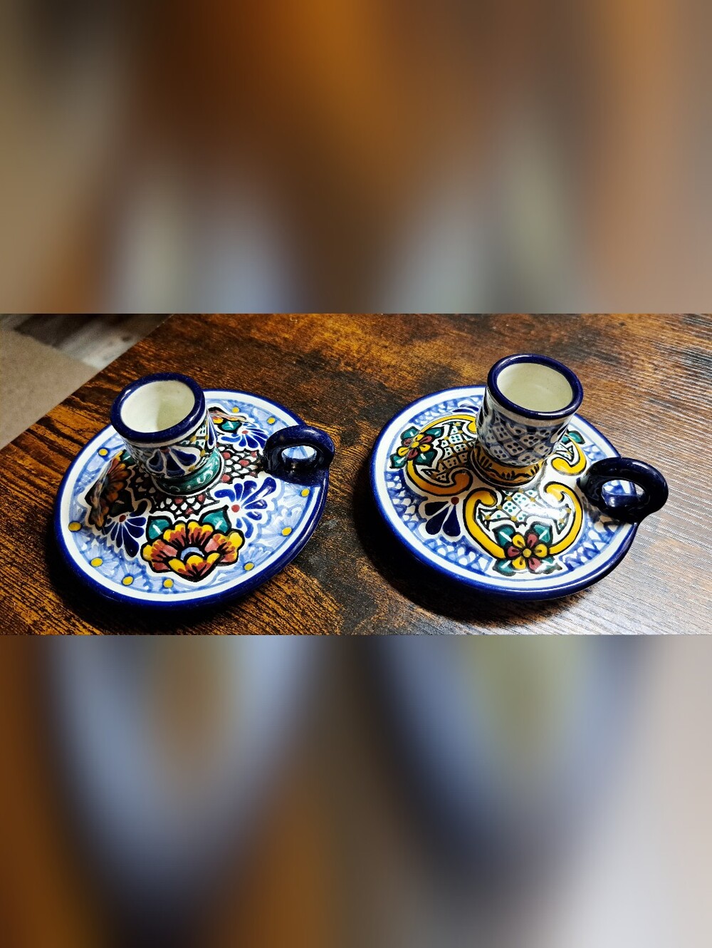 Mexican Hand Painted Talavera Pottery Candle Stick Holder Marked Colorful -2
